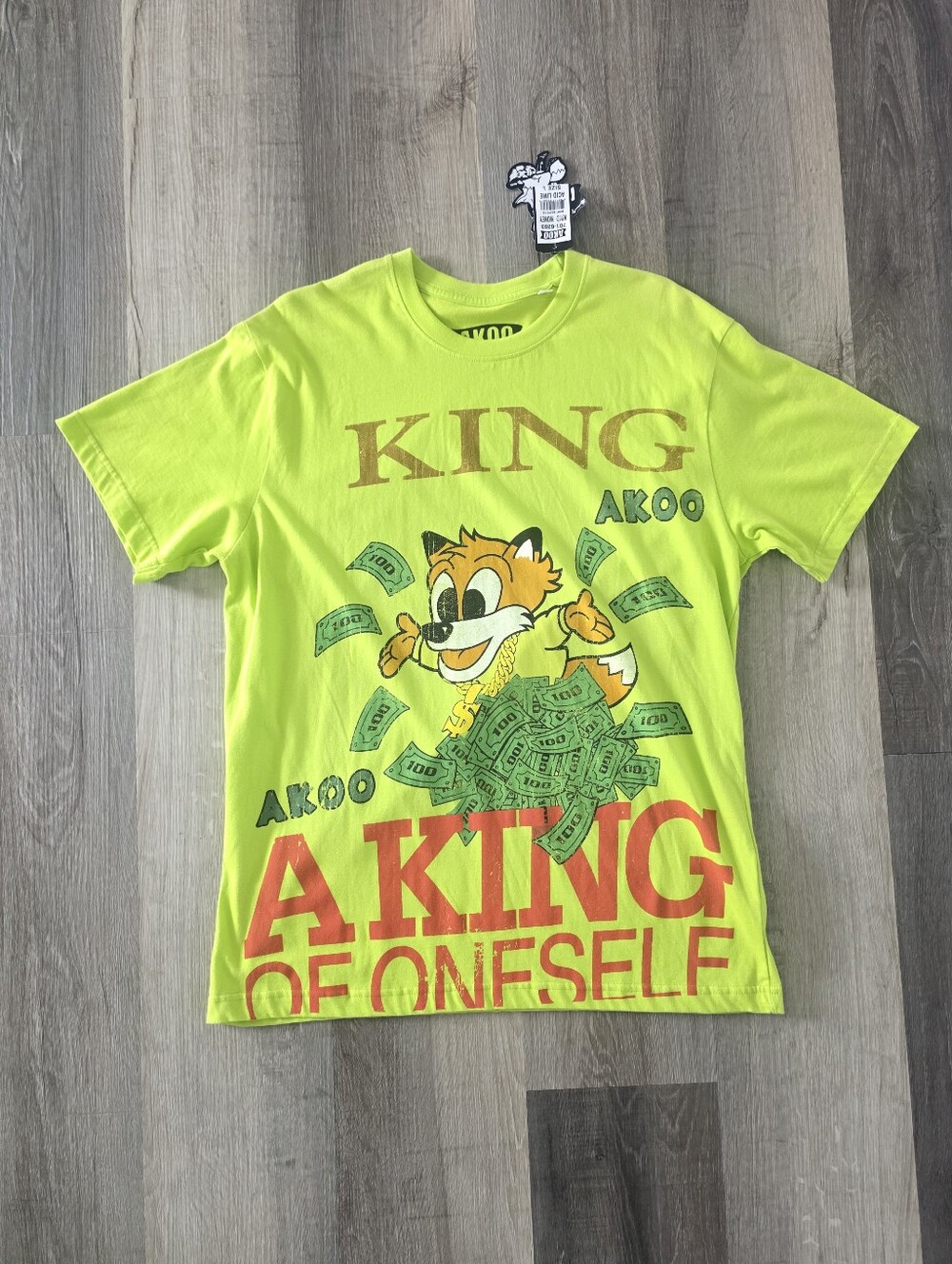 AKOO Men's Neon Green 'King' Graphic T-Shirt Size L